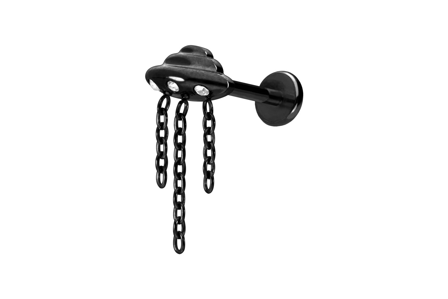 Titan Labret Piercing mit Push Fit UFO + KETTE + KRISTALLE